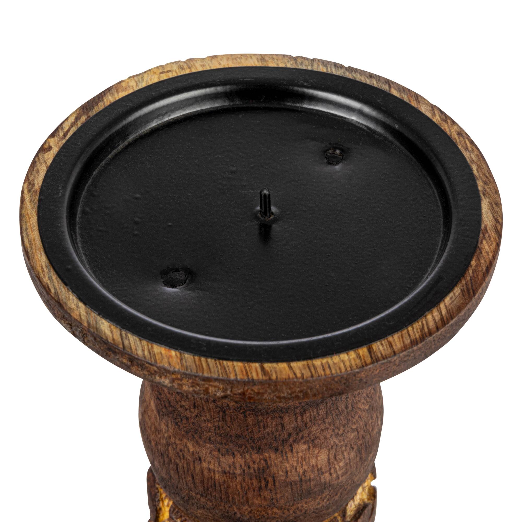 Hello Honey® 5" Natural Carved Wood Candle Holder